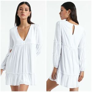 Showpo Summer Soul Dress White Ruffled Bottom Lightweight, Size 8